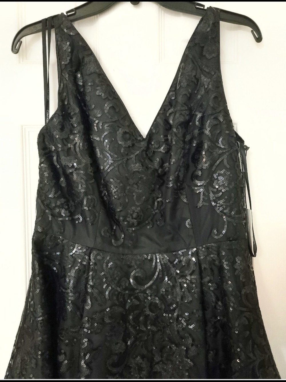 Calvin Klein Black Sequin High Low Formal Dress Size 10 NWT Evening Gown - Picture 6 of 8